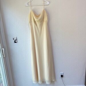 Y2K Michaelangelo Butter Yellow Lined Prom Formal Cowl Neckline Maxi Dress